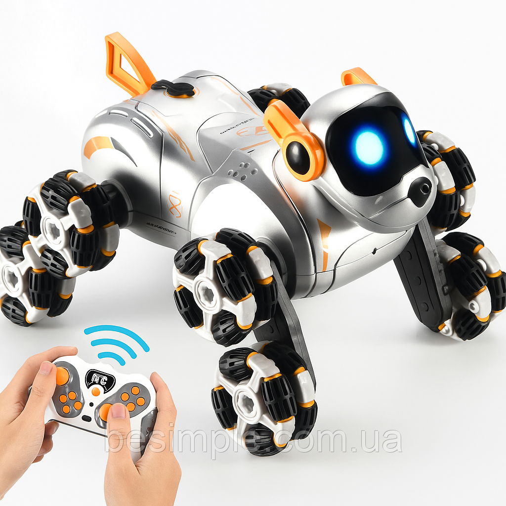 Інтерактивний робот собака на радіокеруванні з музикою 27×17×19см + Пульт / Трюковий собака-робот, фото 1