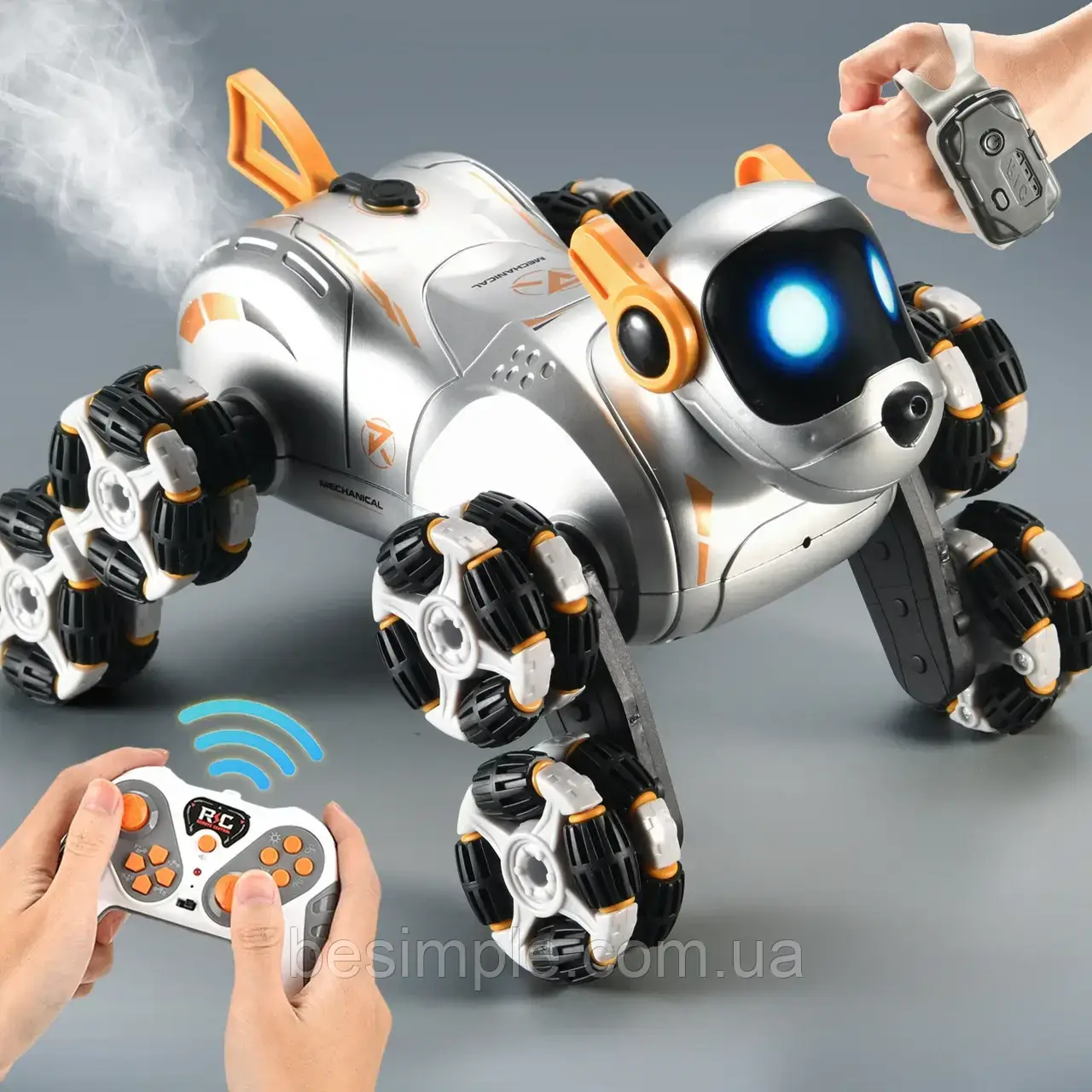 Інтерактивна робот собака на радіокеруванні з музикою 27×17×19см + Пульт та браслет / Трюковий собака-робот, фото 1