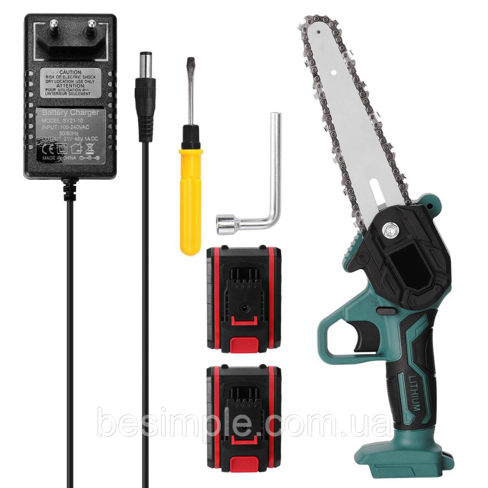 Електропила  ланцюгова 6" + 2 акумулятори 21V / Ручна міні пила для саду / Акумуляторна пила, фото 1
