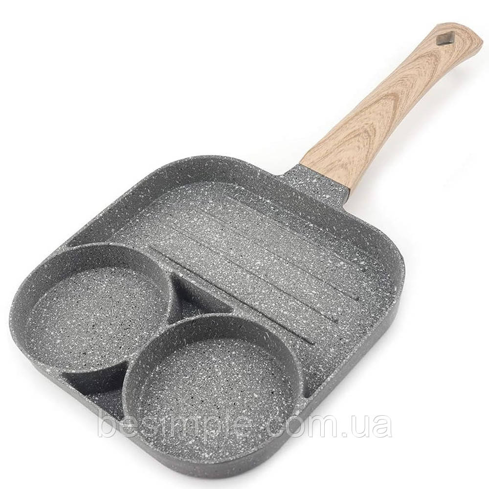 Порційна сковорода на 3 відділення, 17 см / Сковорода антипригарна / Сковорідка кухонна, фото 1