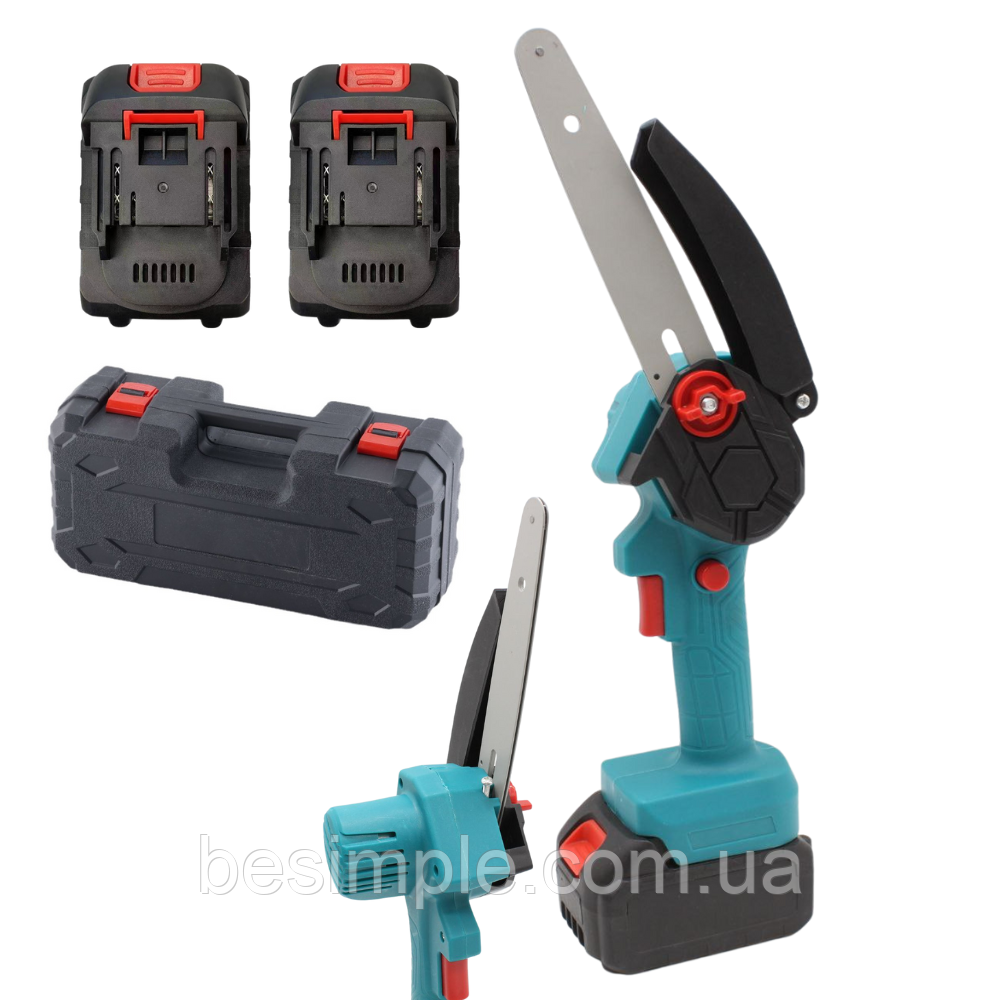 Акумуляторна ланцюгова пила в кейсі + 2 акумулятори 48В / Міні пила акумуляторна / Ручна електропила, фото 1