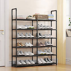 Полиця для взуття на 6 ярусів, 115x79x21см, Чорний / Стелаж для взуття / Підставка для взуття / Підлогова взуттєва полиця