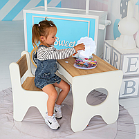 Стіл для дитини 70×45×51, дитячий столик з ящичком, білий з деревом, фото 7