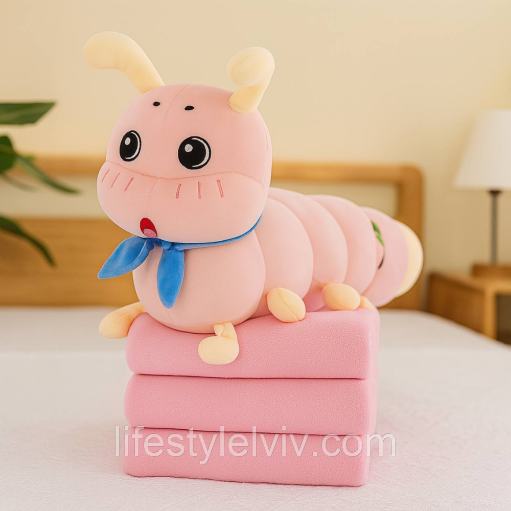 Мʼяка іграшка-плед гусениця 110*140 см, FA68 / Іграшка з пледом / Плюшева гусениця / Іграшка-подушка, фото 1