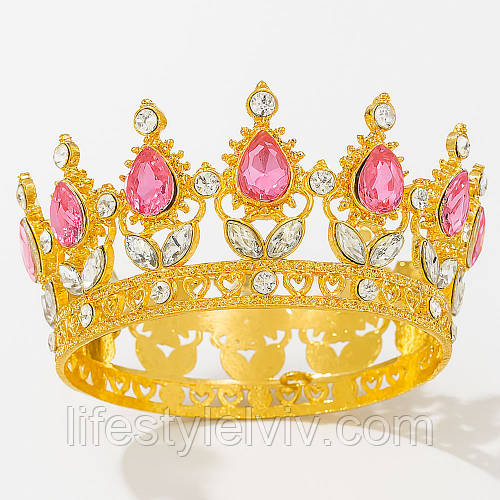 Металевакоронадляторта8х5,5см,Рожевий/Тіарадлядекораціїторта/Коронадлябентоторта