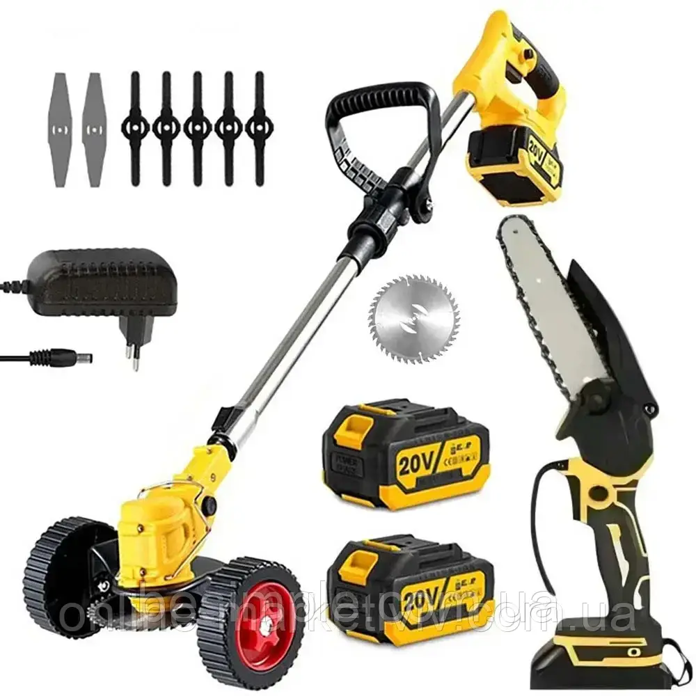 Набір акумуляторний для саду 2в1 + 2 АКБ 48V / Акумуляторний триммер + міні пила / Набір садового інструменту, фото 1
