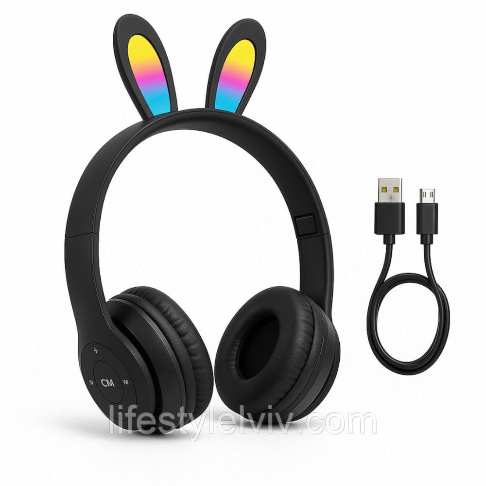 Дитячі бездротові навушники з вушками, B12 / Навушники з вушками, що світяться / Bluetooth навушники, фото 1
