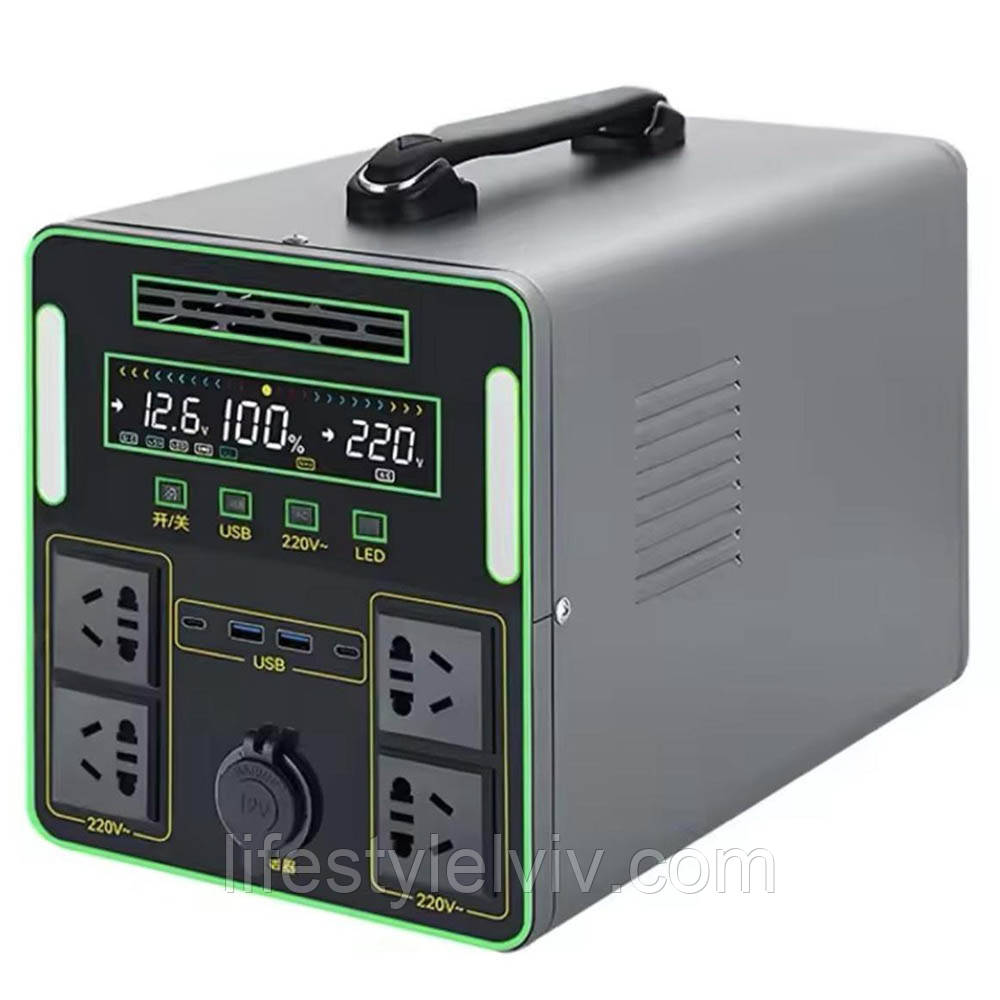 Портативна зарядна станція 1000Вт, 100000мАг, 220В+USB+Type-C+12V, T1000 / Зарядна електростанція для дому, фото 1