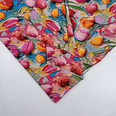 Футер двонитка "Кольорові тюльпани" 180 см, диджитал.