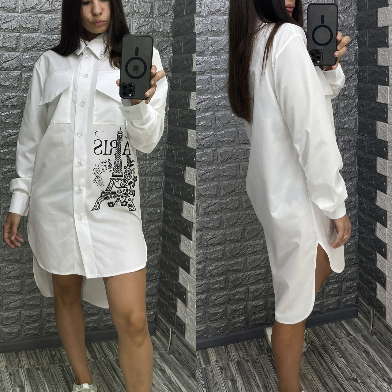 Біла жіноча сорочка з принтом "Paris", фото 1