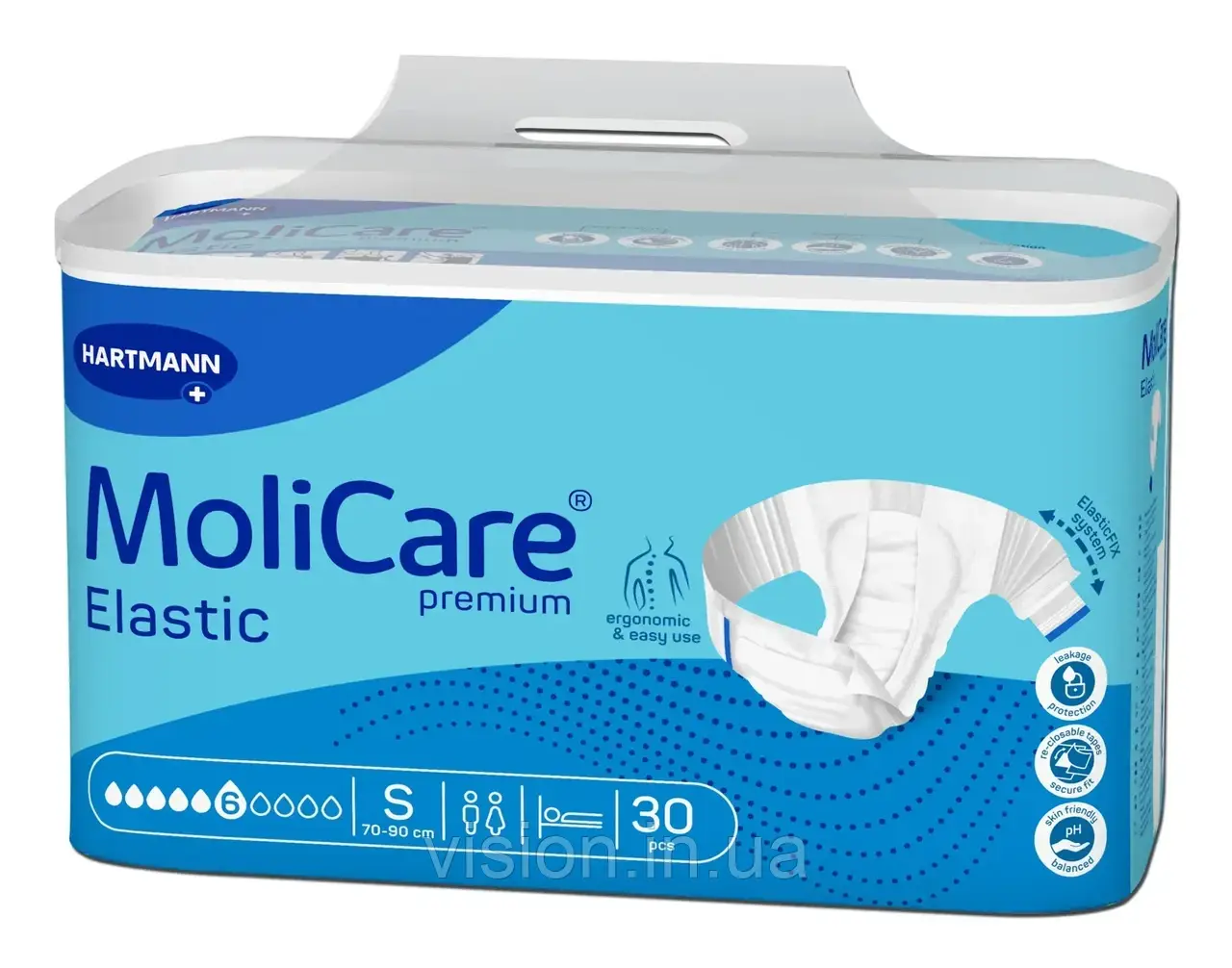 Підгузки для дорослих MoliCare Premium Elastic 6 крапель S 30шт з еластичними бічними вставками, фото 1