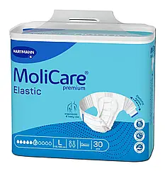 Підгузки для дорослих MoliCare Premium Elastic 6 крапель L 30шт з еластичними бічними вставками