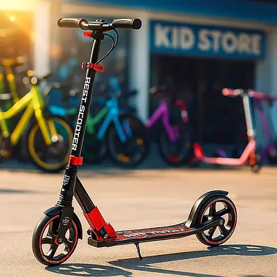 Самокат міський двоколісник для дитини і дорослого / PU колеса фара гальмо амортизатор і підніжка Червоний