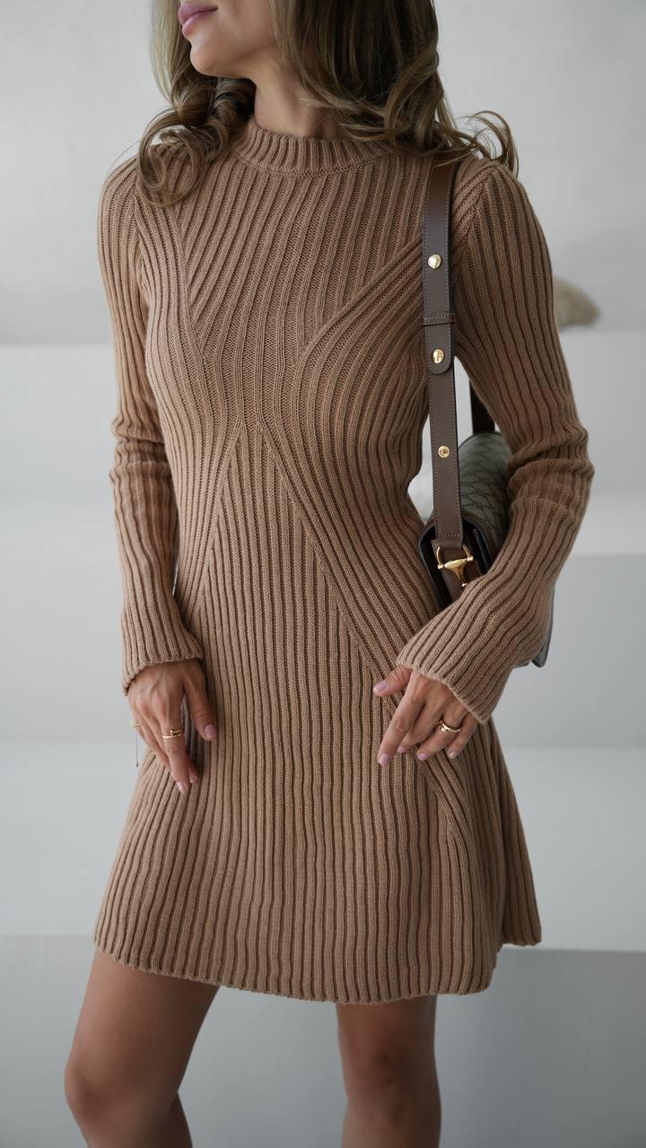 Базова жіноча міні сукня трикотажна з довгими рукавами Smof9474