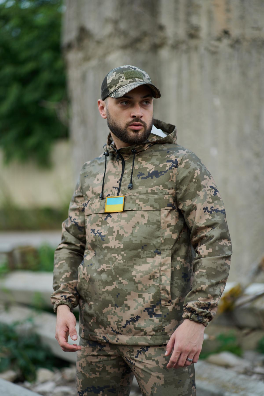 Куртка-анорак зелений піксель, тактичний чоловічий анорак демісезонний, камуфляжний військовий одяг з капюшоном - фото 1 - id-p2736618283