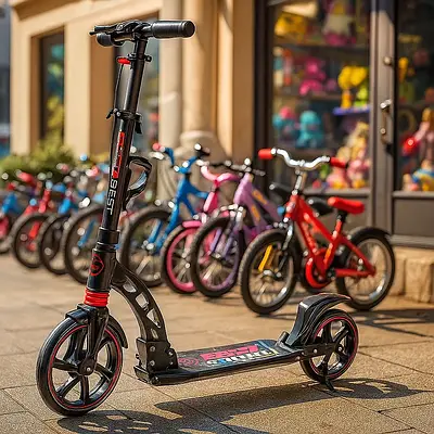 Міський самокат підлітку Інерційний ролер для вулиці PU колеса світло гальмо амортизатор і підніжка Червоний