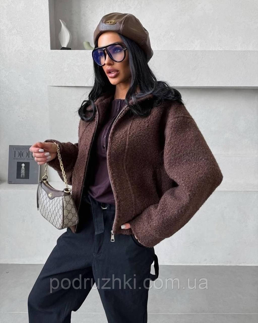 Жіноча укорочена куртка з тканини Барашек букле, розміри  42-44 46-48, фото 1