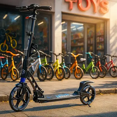 Підлітковий самокат Інерційний scooter для міста і парку PU колеса світло гальмо амортизатор і підніжка Синій підлітковий самокат