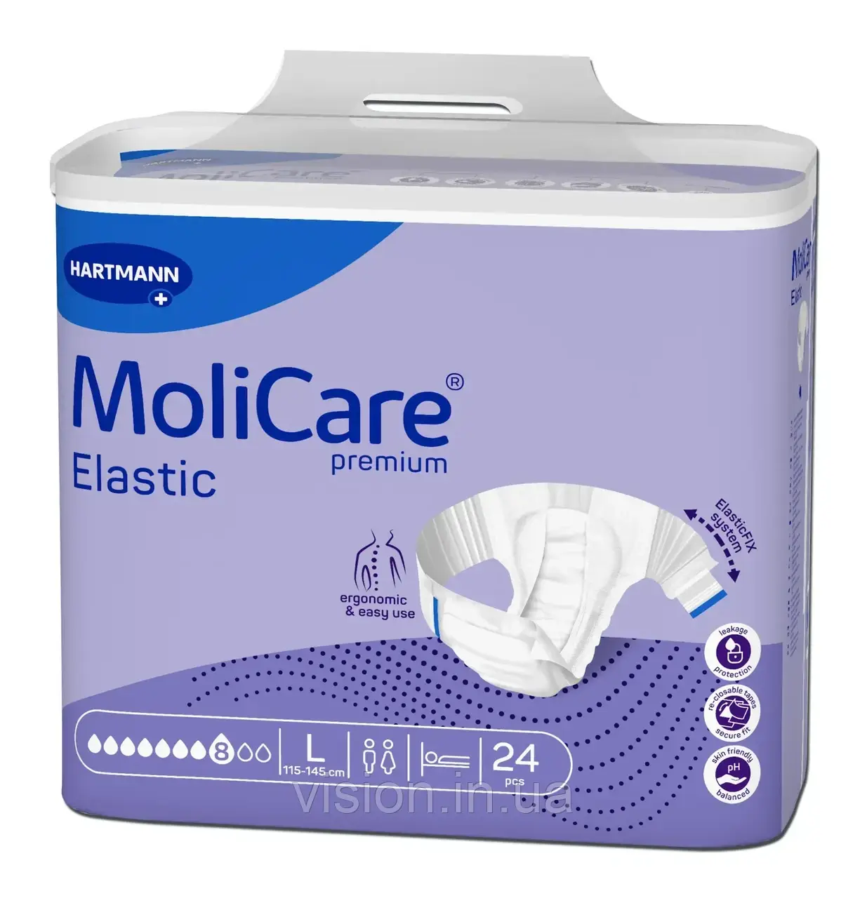 Підгузки для дорослих MoliCare Premium Elastic 8 крапель L 24шт з еластичними бічними вставками, фото 1