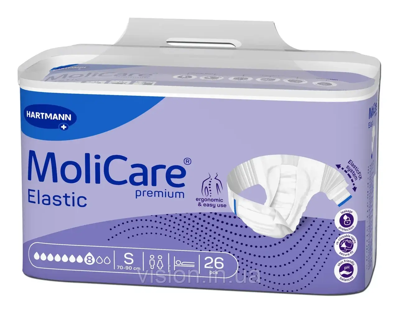 Підгузки для дорослих MoliCare Premium Elastic 8 крапель S 26шт з еластичними бічними вставками, фото 1