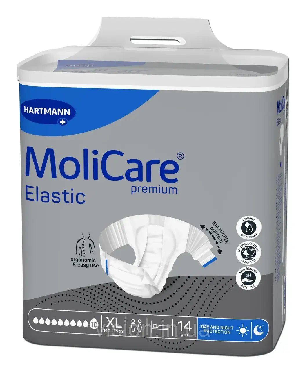 Підгузки для дорослих MoliCare Premium Elastic 10 крапель XL 14шт з еластичними бічними вставками, фото 1