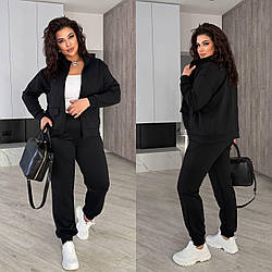 Жіночий базовий осінній флісовий теплий костюм прогулянковий батнік на блискавці штани манжет тринити