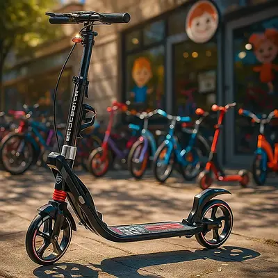 Самокат двоколісний складаний з ліхтариком для підлітка Scooter 2 амортизатора ручне гальмо колеса 8" Червоний