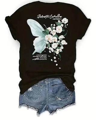 Футболка з принтом квітів та метелика
