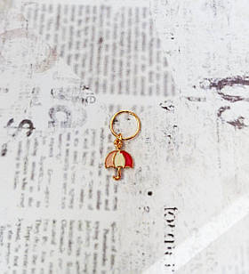 Пірсинг підвіска+ кільце "Парасолька рожева" металеві прикраси для афрокос аксесуари для зачісок дред