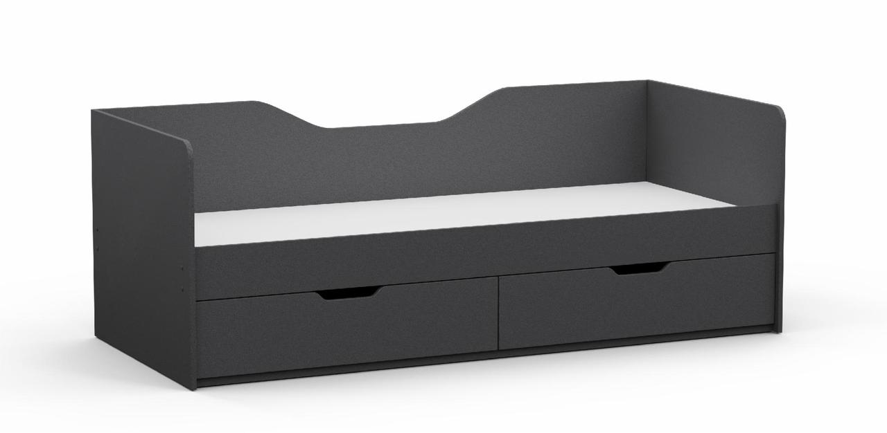 Ліжко односпальне з 2 шухлядми Kontinent L 3 Антрацит 193,2х85х70 см