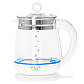 Скляний чайник Adler AD 1299 білий об'ємом 1.5 л із заварювальним блоком і контролем температури, фото 2