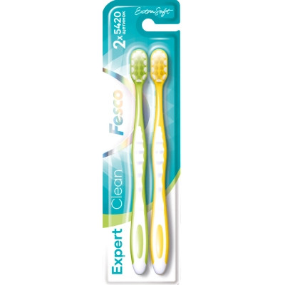 Зубна щітка Fesco Expert Clean Extra Soft Жовта 1 шт. + Зелена 1 шт. (4820204702328), фото 1