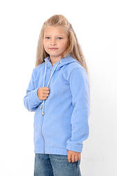 Джемпер стильний теплий для дівчинки на флісі з капюшоном, з кишенями кенгуру, на блискавці, синього кольору