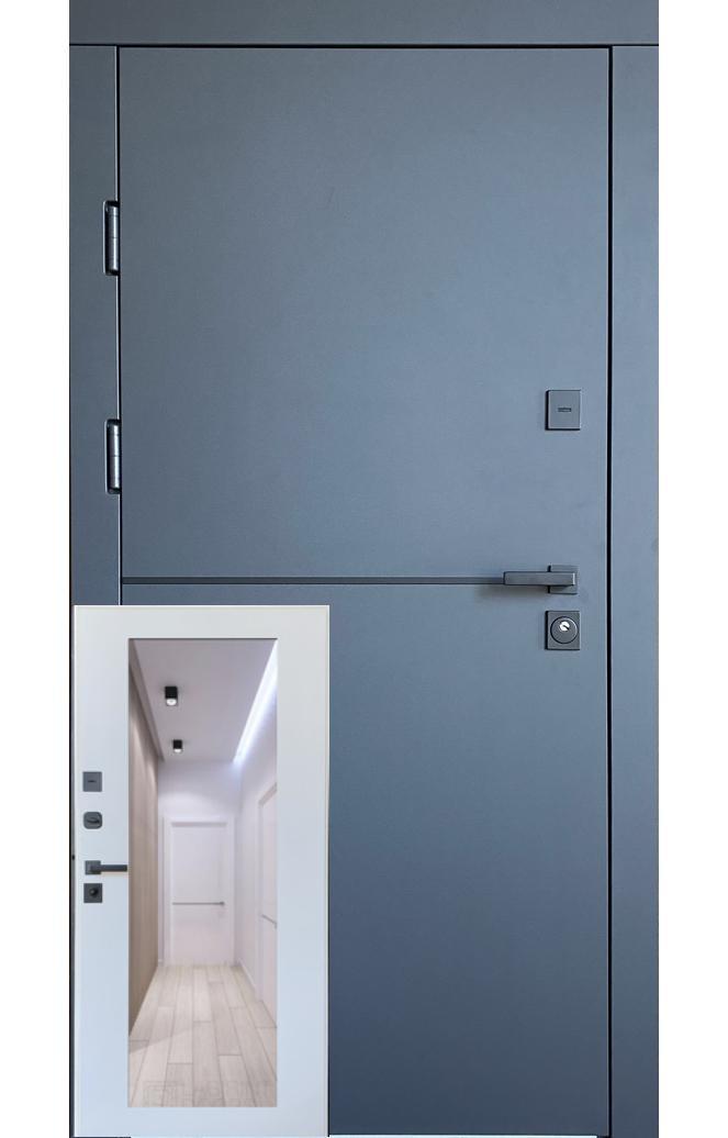 Двері вхідні TEHNO DVERI Еліт плюс Кристал з дзеркалом 960х2050 Антрацит/Білий супермат, фото 1