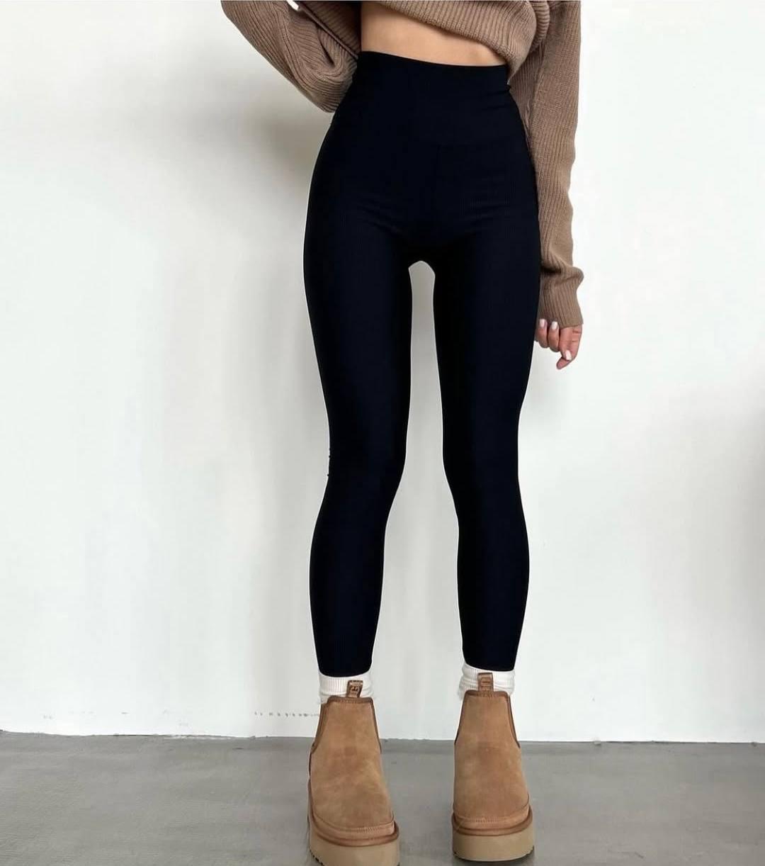 Жіночі теплі лосини на хутрі в рубчик на високій посадці (р. 42-46) 33121168, фото 1