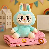 Мягкая игрушка-плед, подушка 3в1 большая Лабубу детская игрушка Labubu плед в игрушке на подарок Мятный 50 см