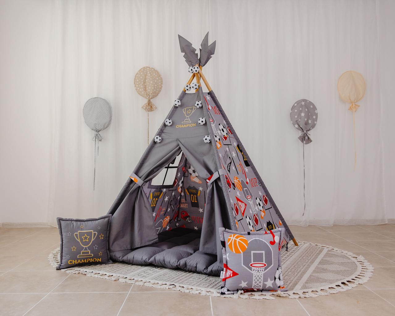 Вігвам сірий для хлопчика Чемпіон з матрациком Бон Бон, фото 1