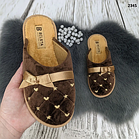 Жіночі кімнатні домашні тапочки закритi БЕЛСТА махрові коричневі Розмір 37,38,39,40,41.