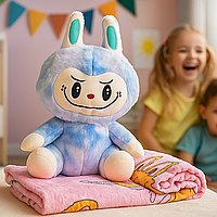 М'яка іграшка-плед, подушка 3в1 велика Лабубу плед в іграшці Labubu дитячий плед на подарунок Синій 50 см