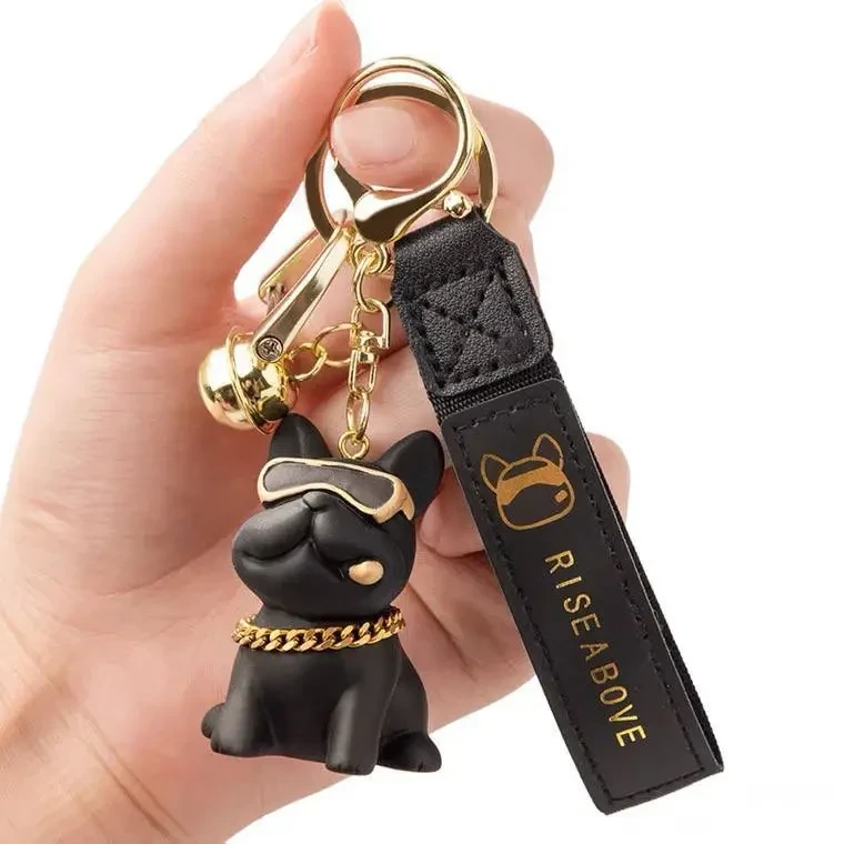 Брелок бульдог чорний, для ключів собака, брелок для рюкзака, фото 1