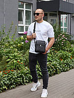 Чоловіча сумка з натуральної шкіри 24х20х8, чорна барсетка через плече, чоловічий месенджер, чорний, фото 3