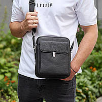 Чоловіча сумка з натуральної шкіри 24х20х8, чорна барсетка через плече, чоловічий месенджер, чорний, фото 7