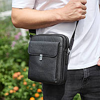 Чоловіча сумка з натуральної шкіри 24х20х8, чорна барсетка через плече, чоловічий месенджер, чорний, фото 9