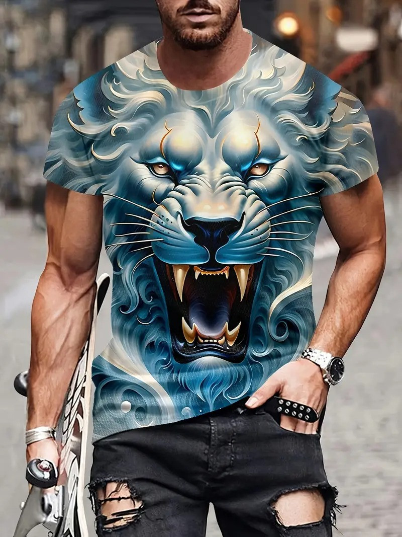 Чоловіча футболка термо дихаюча літня з 3D принтом Білий лев розмір S 48 AurumLux002, фото 1