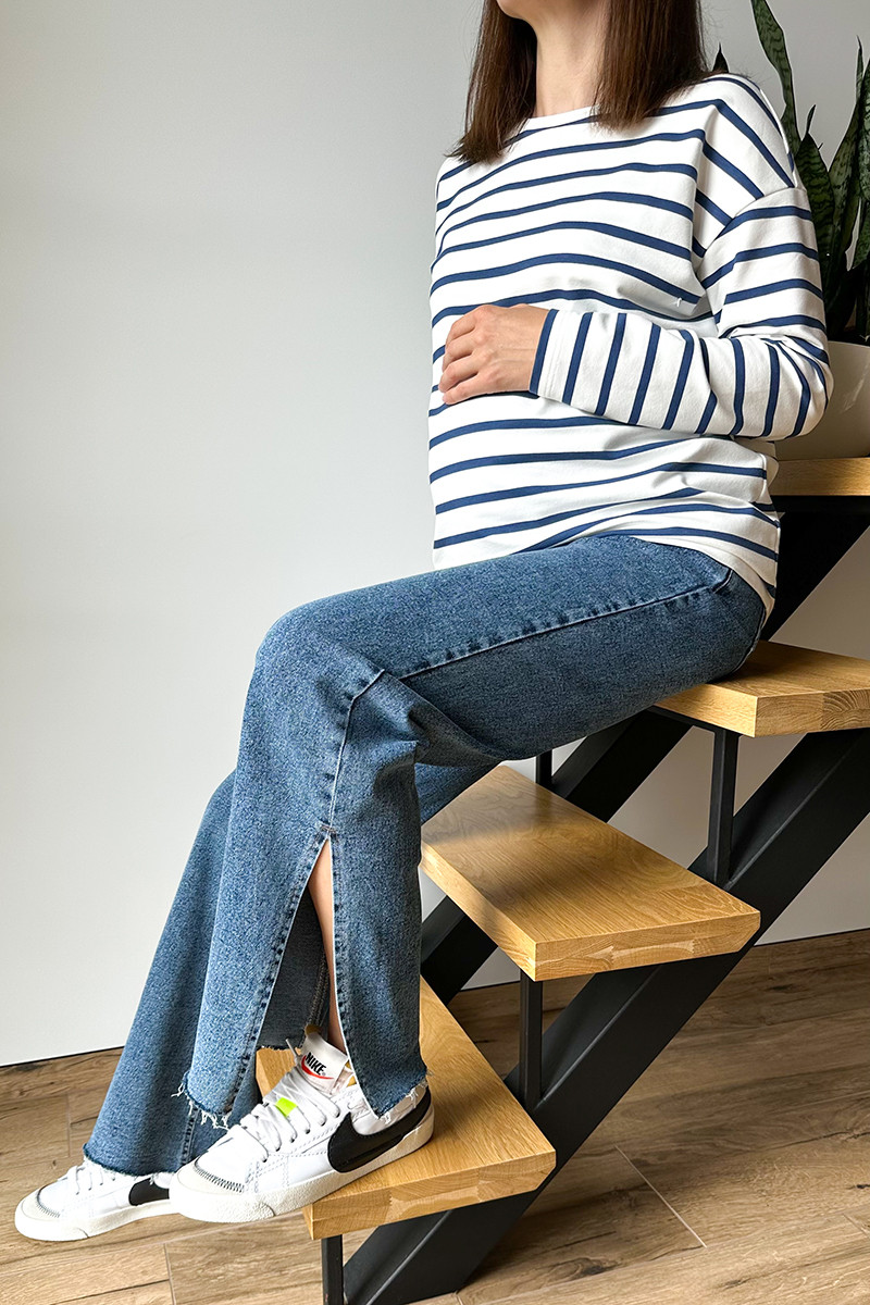 Широкі джинси для вагітних Kloe сині зі сніжним ефектом, фото 1