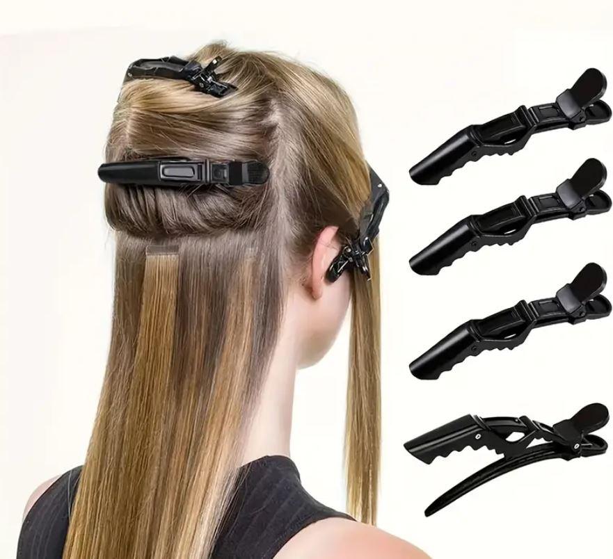 Перукарські затискачі для волосся "крокодил" "дзьоб" із зубчастим краєм довгі вузькі шпильки з пластику