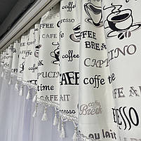 Кухона занавіска ALBO біла з сірими чашками 270×180 см (KU-N618-29), фото 2