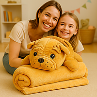 Іграшка-подушка з пледом усередині Собака обіймашка іграшка плед 3в1 дитячий плюшевий плед дітям Коричневий 65см