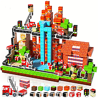 Магнітний конструктор Minecraft 100 шт кубики на магнітах дитячий Майнкрафт Пожежники