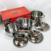 Каструля з нержавіючої сталі MAGIO MG-1201 6 шт, Набір каструль з міцним антипригарним покриттям RQ-97